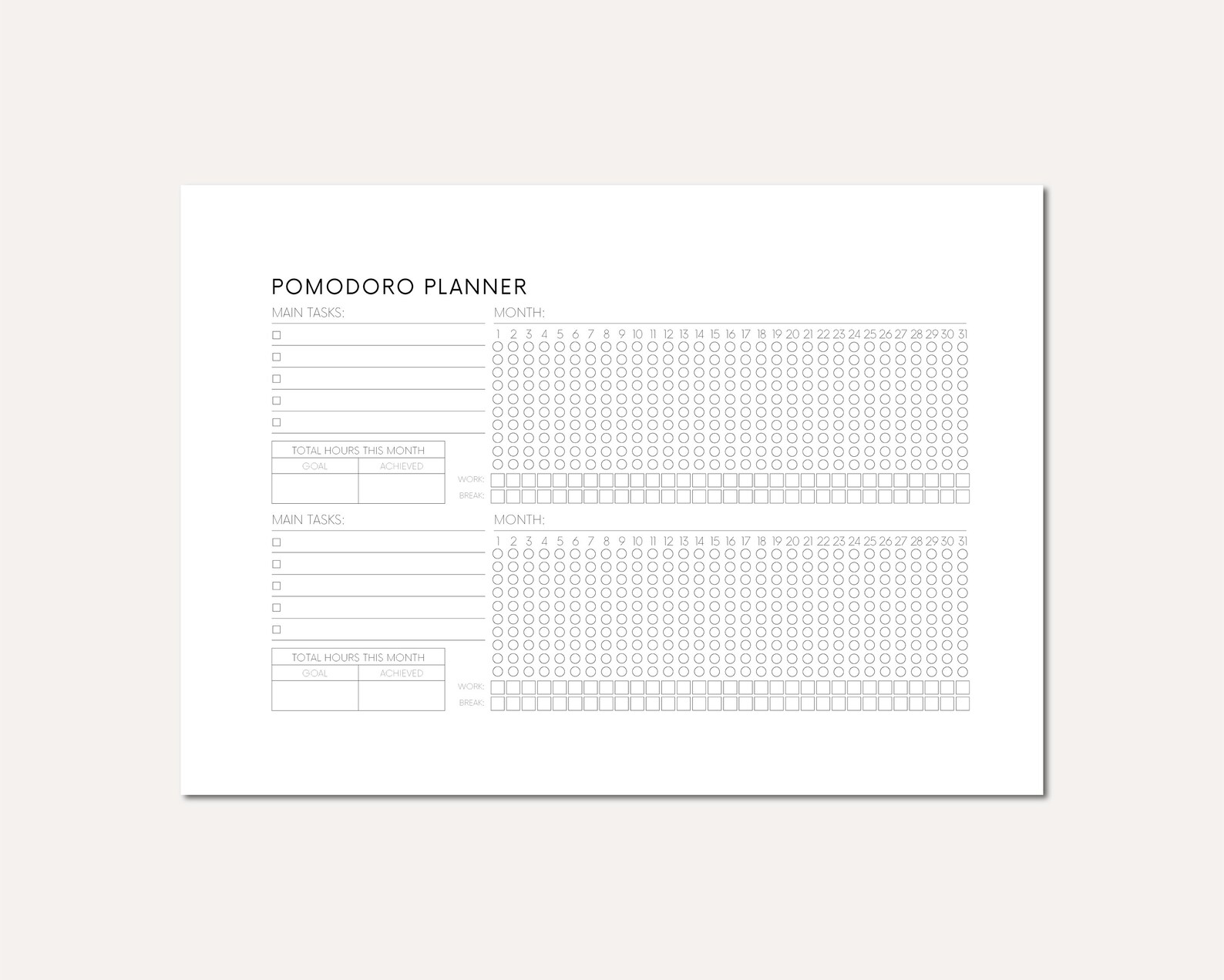 Printable Pomodoro Download Pomdoro Method Tracker Printable - Etsy