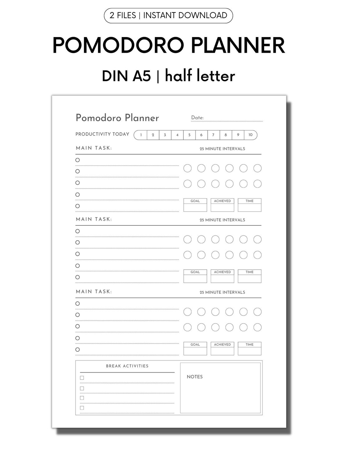 Printable Pomodoro INSTANT DIGITAL DOWNLOAD Printable - Etsy