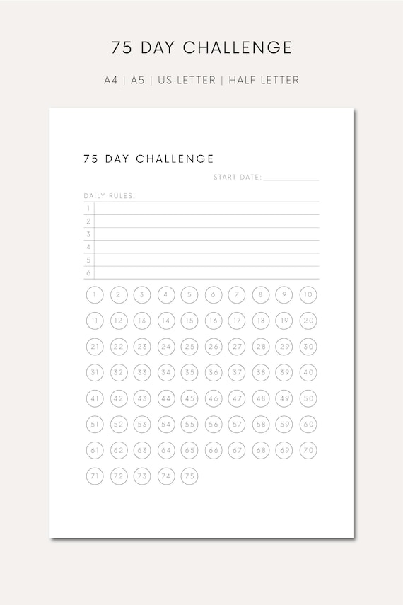 75 Day Challenge Printable Habit Tracker Download Goal Challenge Tracker 75 Days Habit Printable Goals Journal For Fitness Goals Tracker