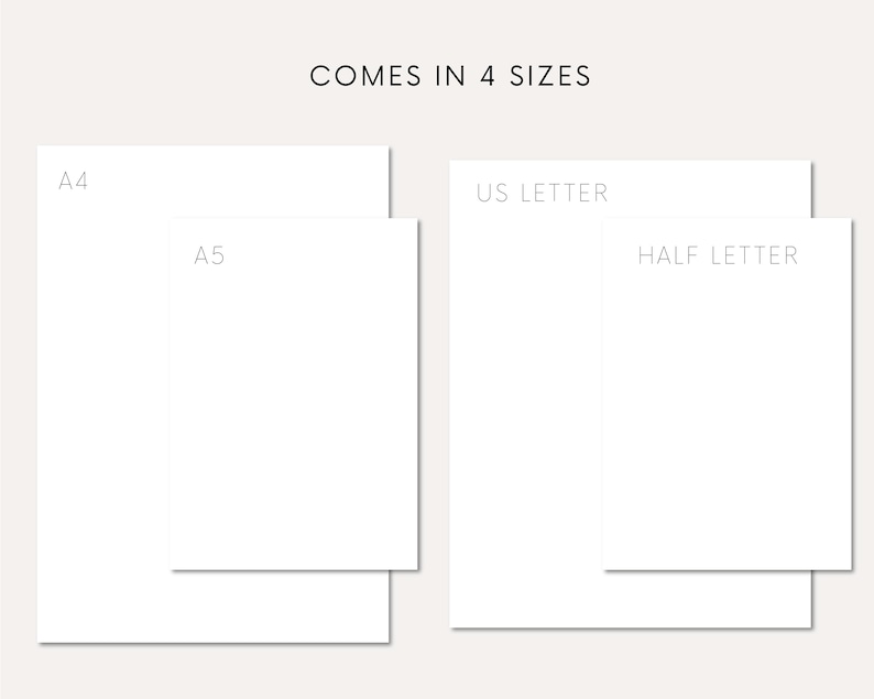 Pu&ograve; includere: Illustrazione che mostra quattro diverse dimensioni di carta: A4, A5, US Letter e Half Letter.