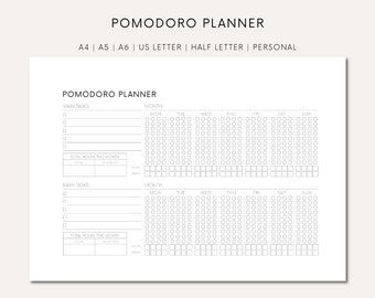 Rastreador de productividad digital Pomodoro imprimible Descargar Pomodoro Planner para la gestión del tiempo con el método Pomodoro Imprimir técnica Pomodoro