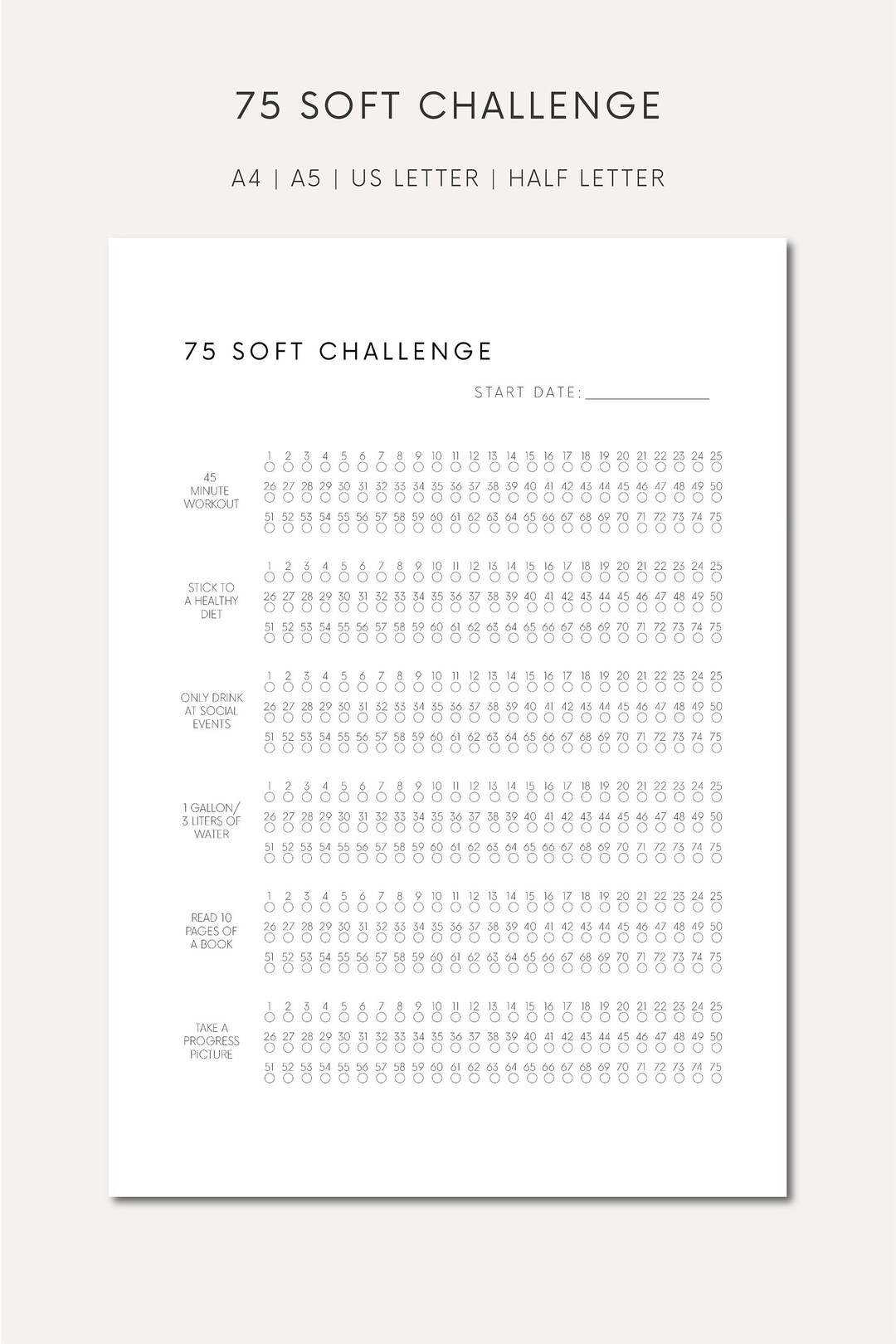 75 Soft Challenge Printable Fitness Journal Download Weight Loss ...
