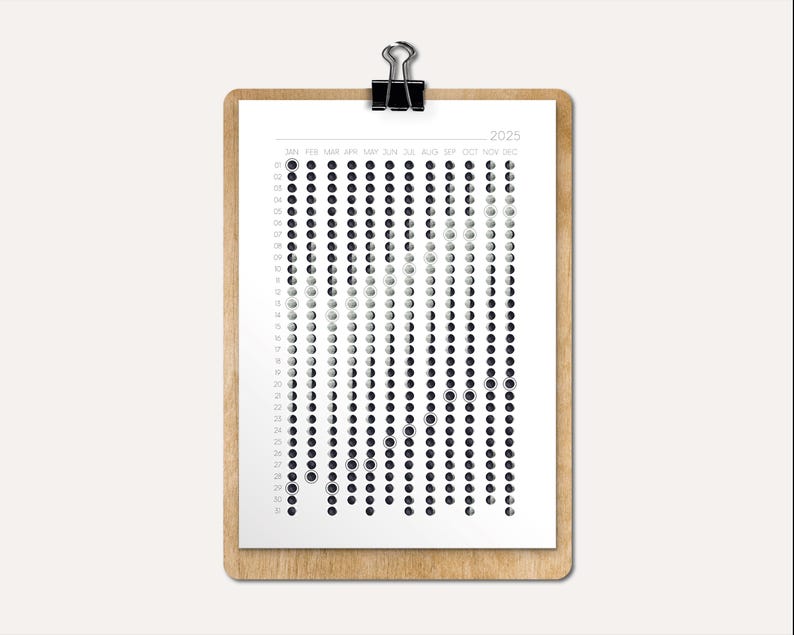 Printable Moon Phase Calendar 2025 Printable Lunar Calendar Digital ...