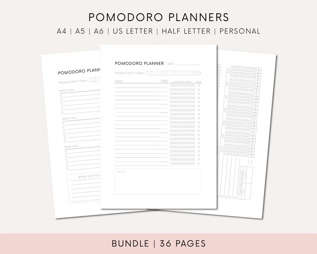 Printable Pomodoro Planner Download Productivity Tracker Pages for ...
