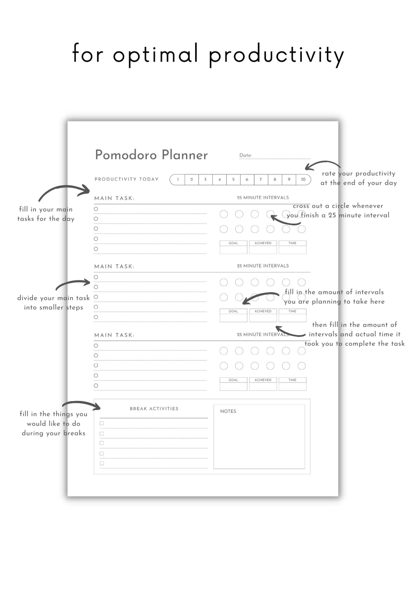 Printable Pomodoro Planner Bundle Printable Pomodoro Method - Etsy