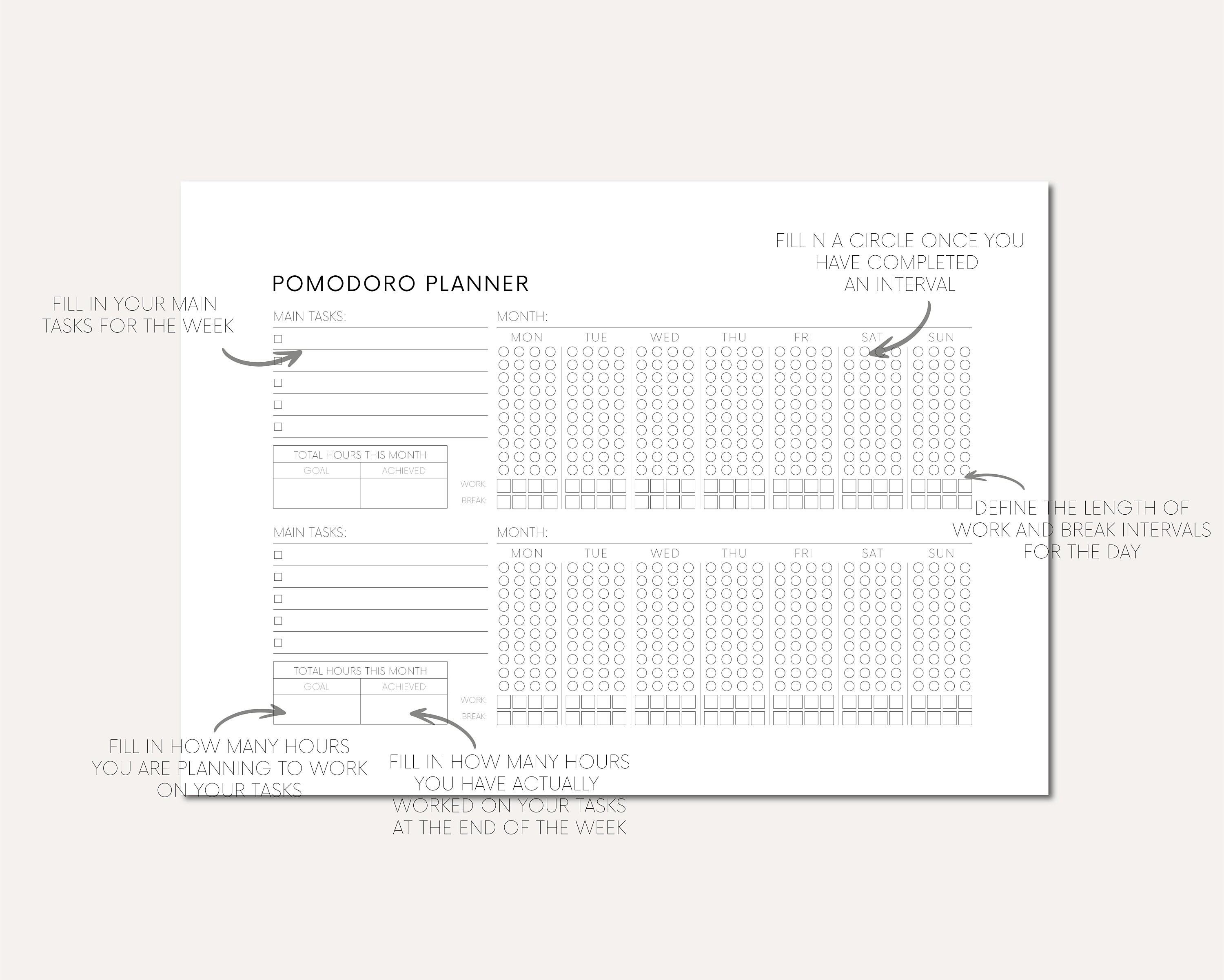 Printable Pomodoro Method Download Pomodoro Bundle Digital Pomodoro ...