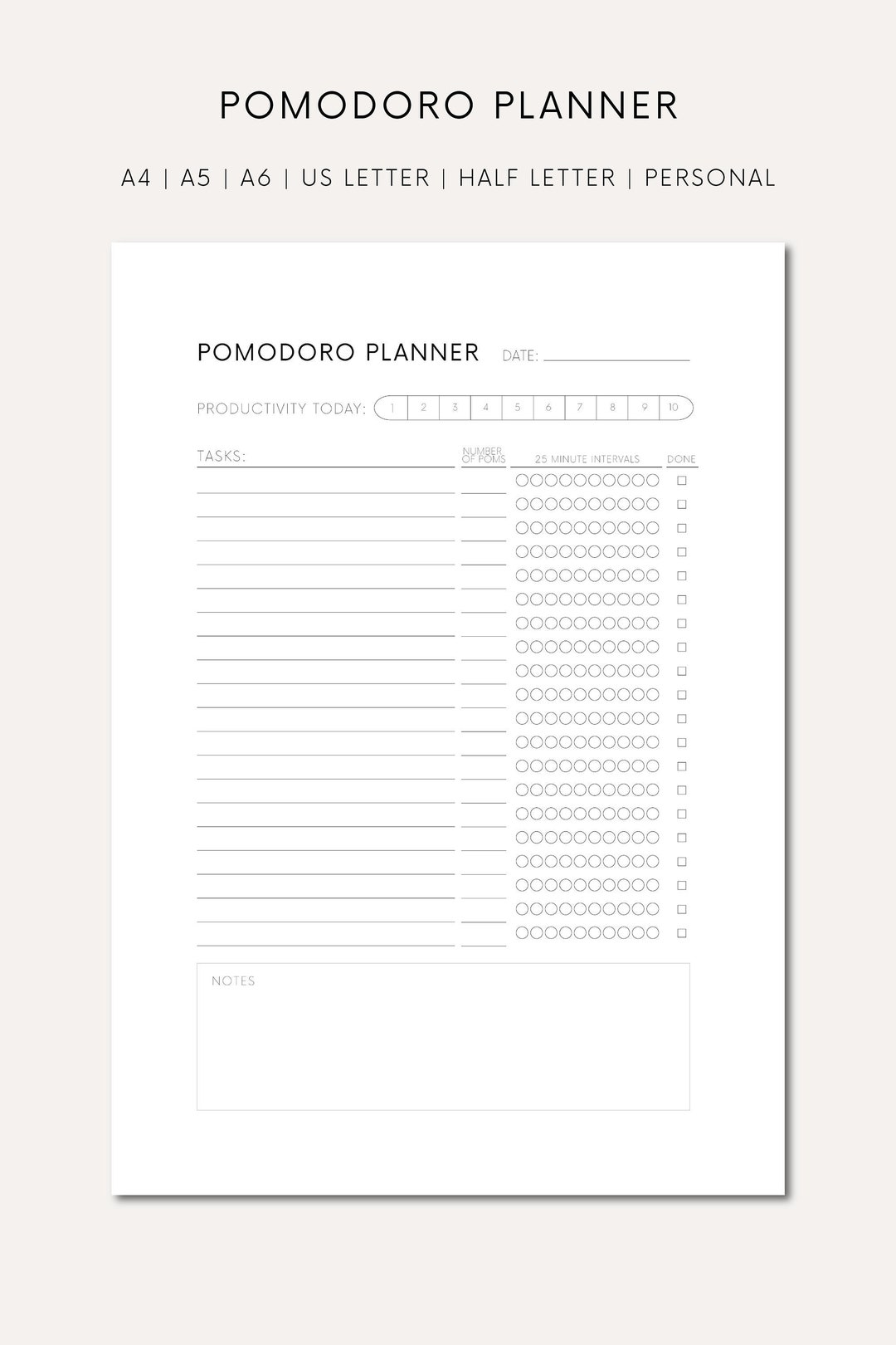 Printable Pomodoro Planner Download Pomodoro Method A4 Printable ...