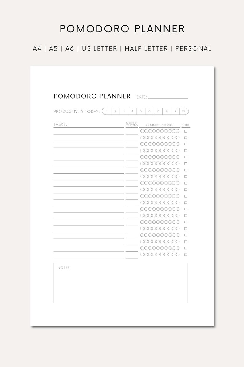 Printable Pomodoro Planner Download Pomodoro Method A4 Printable ...