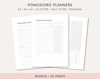 Paquete Pomodoro imprimible Descargar páginas de Pomodoro Planner para productividad Planificador Pomodoro digital para estudiar el método Tracker Pomodoro