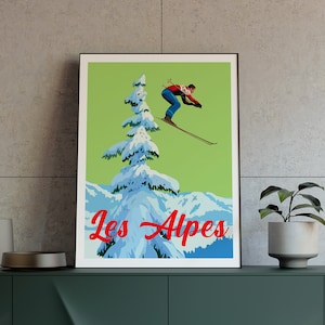 Poster ski the alps vintage poster illustration