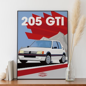 Signed Peugeot 205 GTI poster, limited edition, gift for car enthusiasts