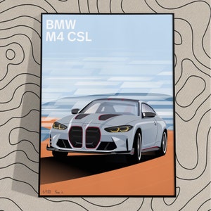 BMW M4 CSL G82 poster print, gift, car art, illustrations, poster, birthdays, wall print poster by Salumec design