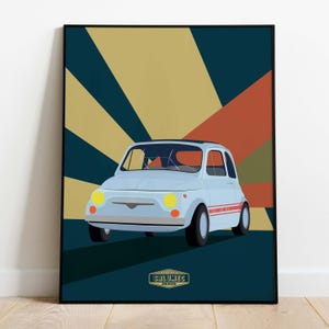 Fiat 500 abarth poster, Fiat 595 poster, vintage car poster, vintage car print, decoration, wall decoration