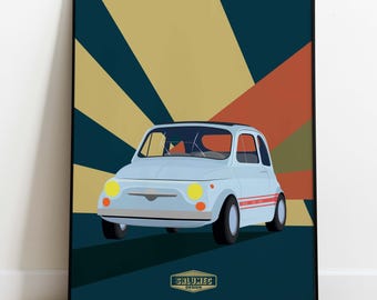 Tableau Toile Fiat 500 Abarth 1969 – Impression Haute Qualité, Châssis Bois 3,5 Cm, 40x30 Cm – Décoration Murale Italienne