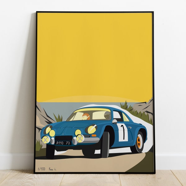 Affiche décorative alpine A110 Renault rallye poster vintage tour de corse France cadeau de Noël déco voiture