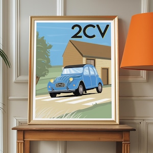 Citroën 2cv dos caballos United vintage Cartel cartel Impresión / Cartel de coche / Impresión de coche / Coche clásico 2 cv