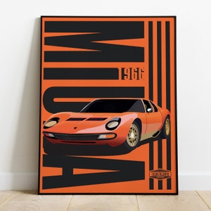 Pôster vintage de Lamborghini Miura por salumec design