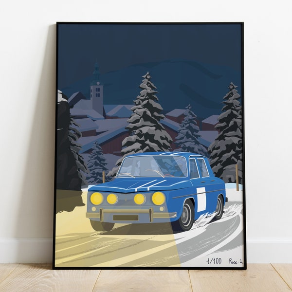 Affiche Renault r8 gordini vintage poster voiture illustration