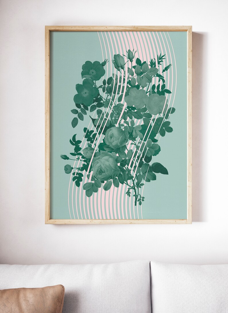 Green Roses Art Print Blush Pink Wall Art Mint Green and Etsy