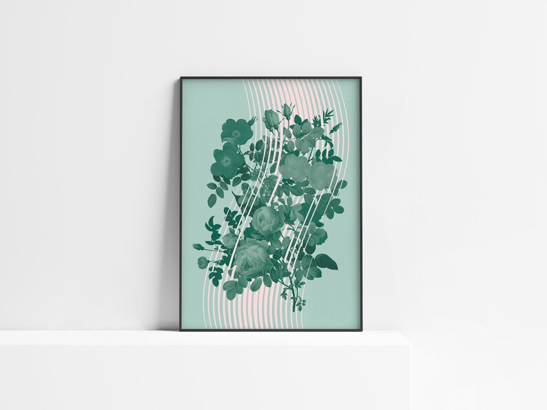 Green Roses Art Print Blush Pink Wall Art Mint Green and Etsy
