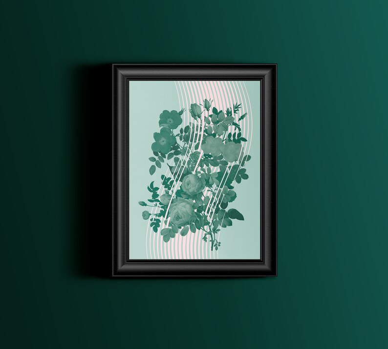 Green Roses Art Print Blush Pink Wall Art Mint Green and Etsy