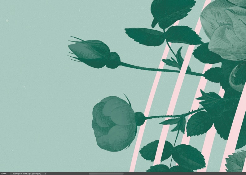 Green Roses Art Print Blush Pink Wall Art Mint Green and Etsy