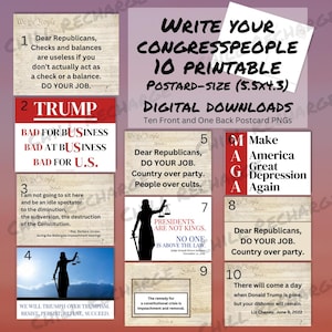 10 Politische Anti-Trumpf-Postkarten Sofortiger Download 300 dpi PNG Druck zu Hause Mail Storm Protest Design 4.3x5.5 Kongreß-Set 1