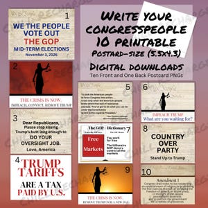 10 Anti-Trumpf-Mail-Sturm Sofort-Download PNG-Politik-Postkarten Printable 300 dpi Print at Home Designs 4.3x5.5 Resist Convention Set 2