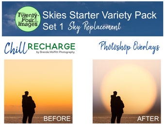 24 Skies Starter Variety Pack Set 1 Sky Replacement Commercial License High Resolution Digital Photo Overlays Textures 300 dpi sunsets