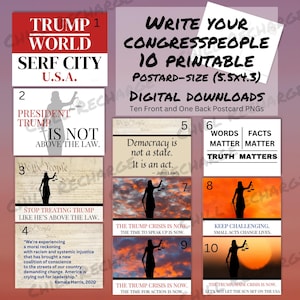 10 Anti-Trumpf-Sofortiger Download PNG Politische Postkarten Druckbare 300 dpi PNG Druck zu Hause Mail Swamp Demonstration Design 4.3x5.5 widerstehen dem Kongreß