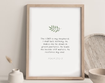 Psalm 23 Scripture Art: Modern Christian Wall Decor (Digital Download)