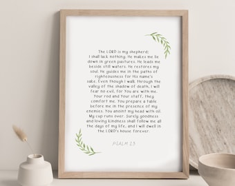 Psalm 23 Scripture Art: Modern Christian Wall Decor (Digital Download)