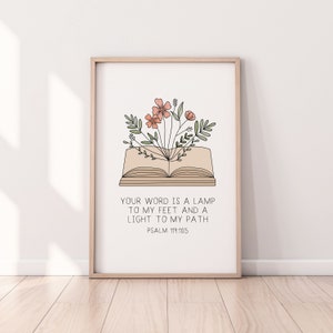 Psalm 119 Scripture Print: Floral Christian Wall Art (Digital Download)