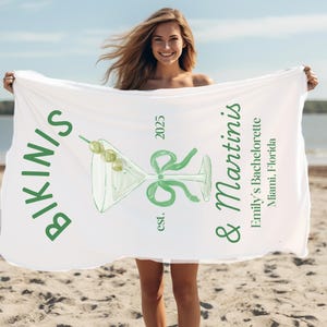 Bikinis and Martinis Beach Towel Martinis and Bikini Martini Bachelorette Party Towel Martini Themed Bachelorette Party Custom Personalized
