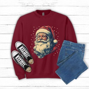 Santa Claus Vintage Christmas Sweatshirt, Holiday Crewneck Jumper, Xmas Snowflakes Pullover, Festive Winter Top, Unique Christmas Gift