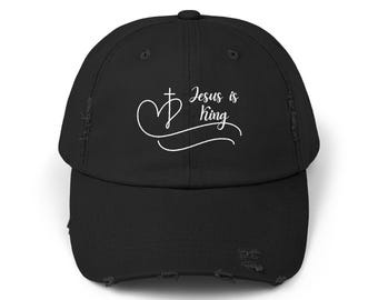 Jesus ist King Distressed Hat - Christian Faith Cotton Twill Cap