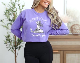 Mermaid Cowgirl Long Sleeve T-Shirt: Beachy Western Style