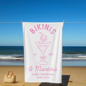 Bikinis and Martinis Beach Towel Martinis and Bikini Martini Bachelorette Party Towel Martini Themed Bachelorette Party Custom Personalized