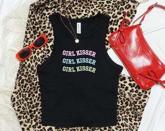 Camiseta sin mangas Bisexual Pride Racer: Camiseta sáfica Girl Kisser WLW