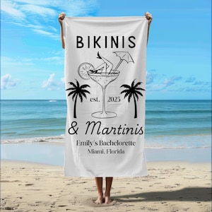 Bikinis and Martinis Beach Towel Martinis and Bikini Martini Bachelorette Party Towel Martini Themed Bachelorette Party Custom Personalized