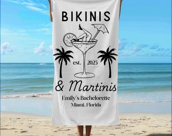 Bikinis & Martinis Beach Towel: Custom Bachelorette Party Gift