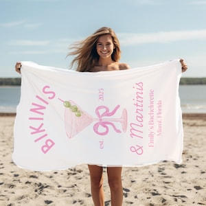 Bikinis and Martinis Beach Towel Martinis and Bikini Martini Bachelorette Party Towel Martini Themed Bachelorette Party Custom Personalized