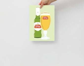 Impression d'art mural Stella Artois | Affiche rétro de bière | Oeuvre d'art vintage de lager belge | Décoration de bar et de cuisine