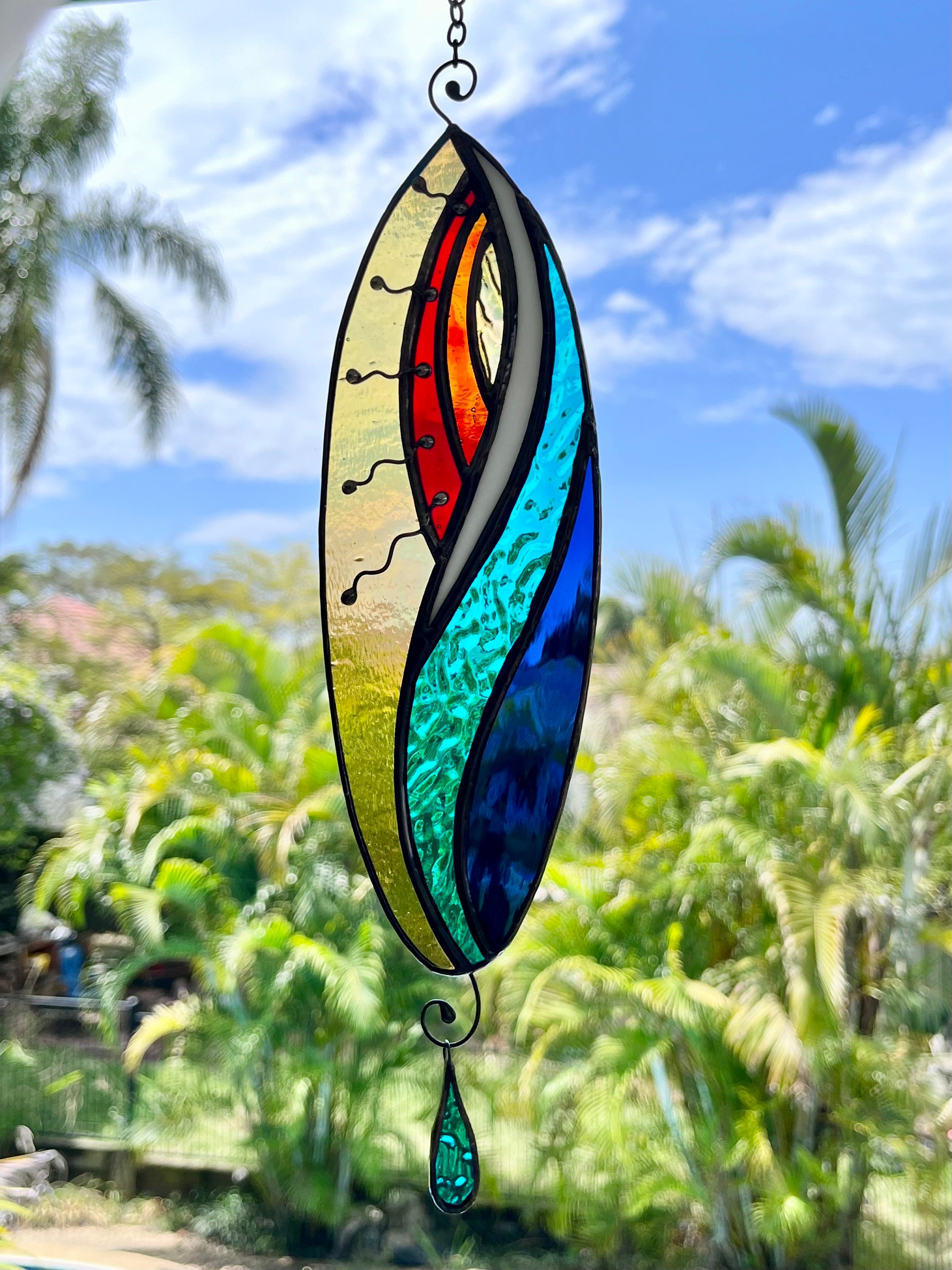 Sun and Sea Beachy Themed Stained Glass / Leadlight Suncatcher Home