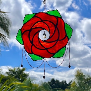 Les roses sont rouges en vitrail / attrape-soleil à la lumière du plomb | Décoration d'intérieur | Cadeau