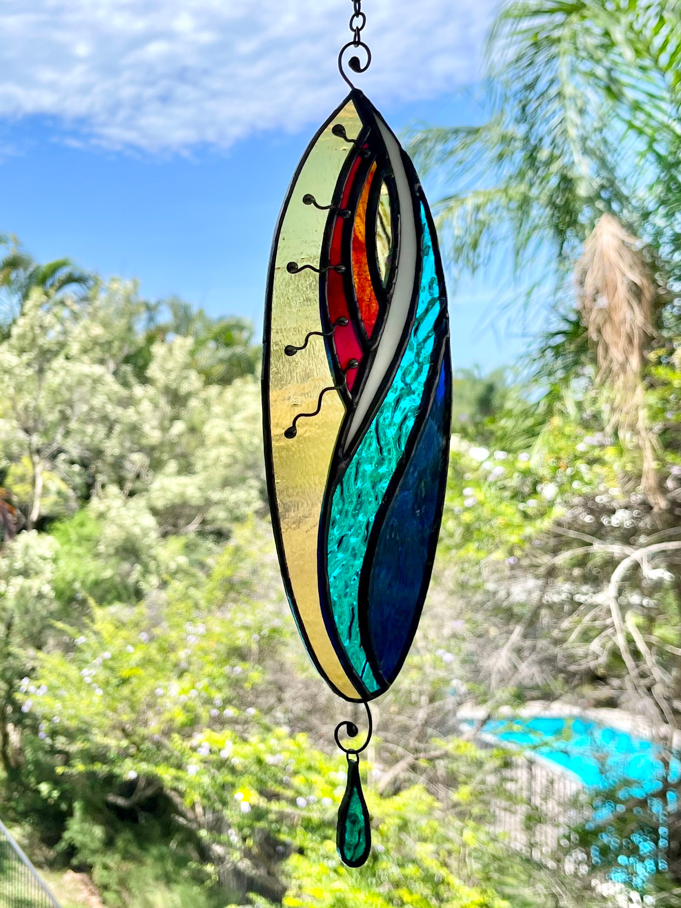 Sun and Sea Beachy Themed Stained Glass / Leadlight Suncatcher Home