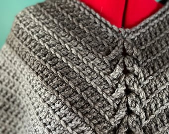 Crochet Poncho Pattern - Easy Winter Bulky Yarn Tutorial & PDF Download