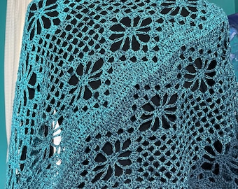 Lace Rectangle Shawl, Blue Ombre Wrap, Diagonal Scarf