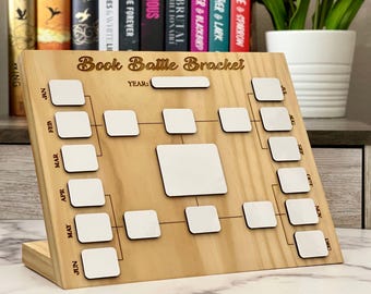 Wooden Book Battle Bracket: Reading Challenge Tracker, Home Library Decor