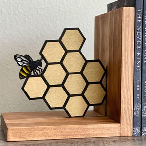 hexagon wooden bookend modern minimalist design polyurethane finish